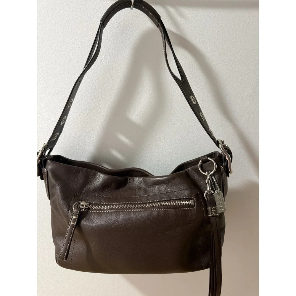 COACH Y2K Vintage East West Legacy Tassel Leather Brown  Shoulder Bag Purse 1417